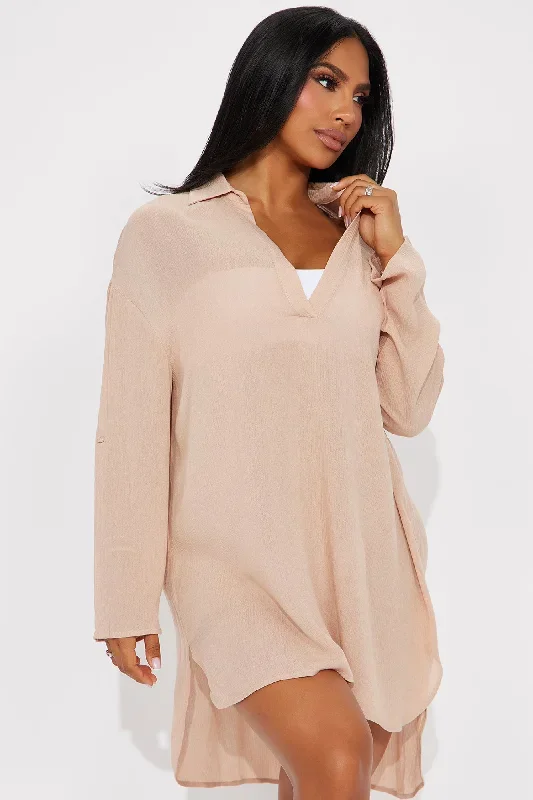 Breezy Paradise Linen Cover Up Dress - Taupe