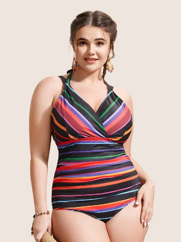 Contrast Striped Tie Knot One Piece Swimsuit