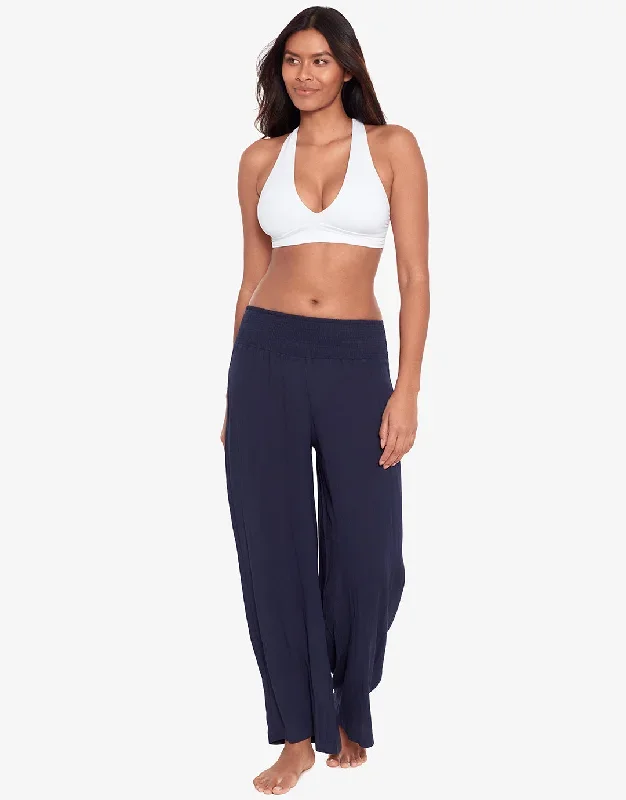 Crinkle Smocked Waist Beach Pant - Dark Navy