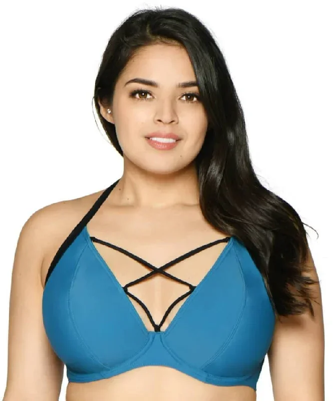 Curvy Kate Rock The Pool Halterneck Bikini Top - Petrol Blue