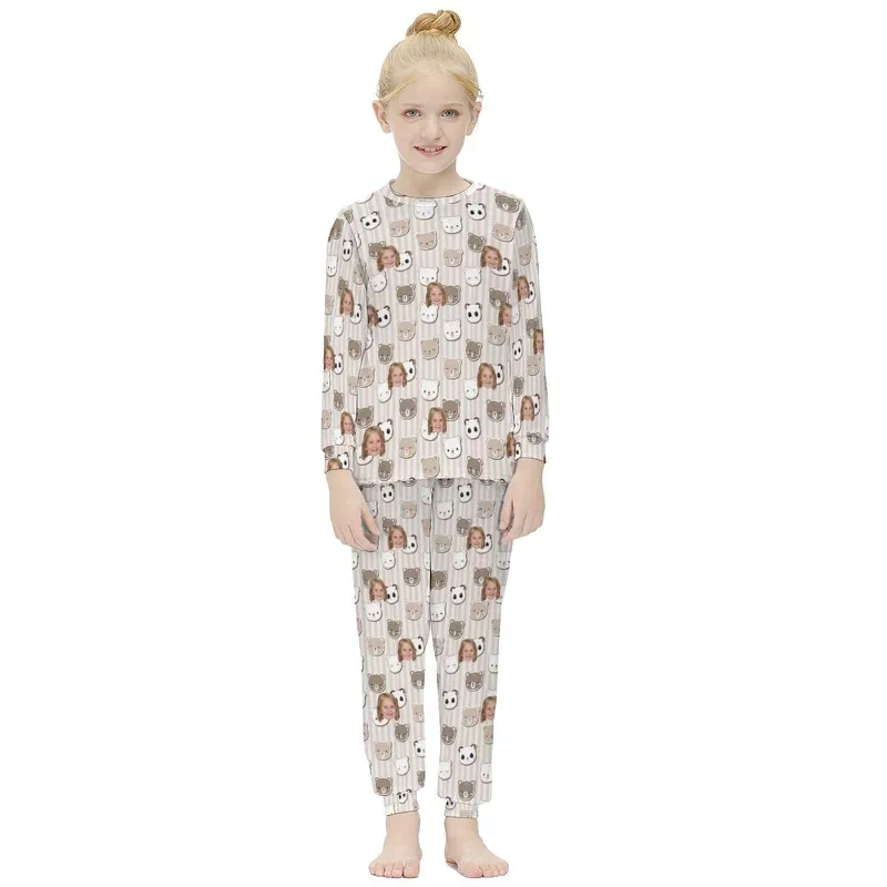 custom-face-little-bear-kids-long-sleeve-pajamas-set