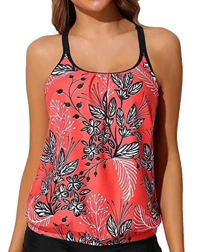 Flattering Blouson Tankini Women's Loose Fit Swimwear Top with No Bottom