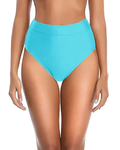 Flattering High Waisted Bikini Bottom Tummy Control Swimsuit For Women-Blue