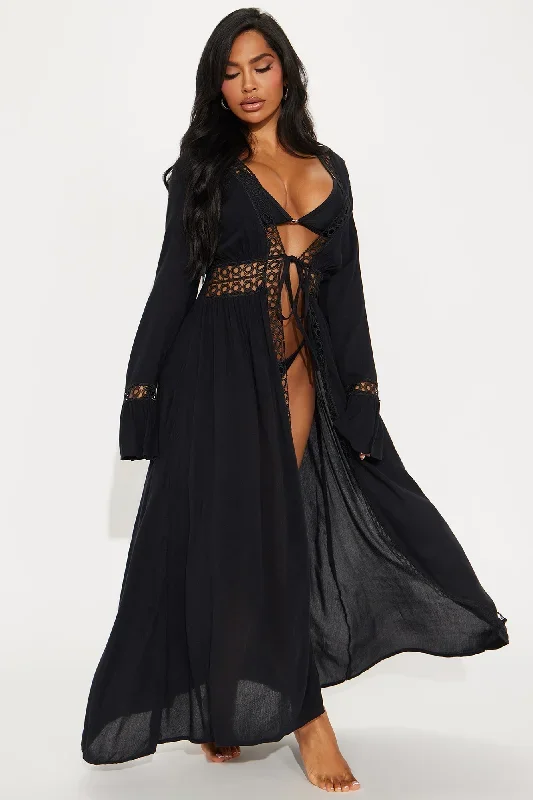 Island Sun Circle Crochet Cover Up Maxi Kimono - Black