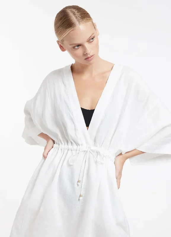 Jetset Gather Front Kaftan - White