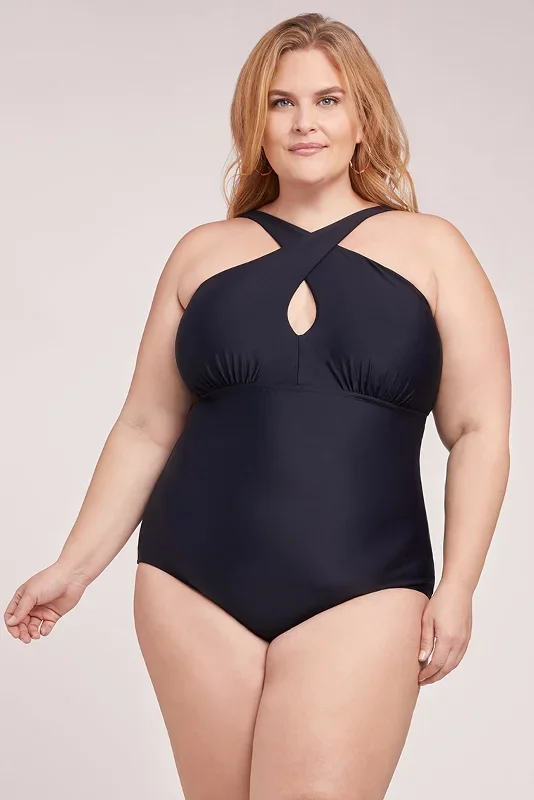 Kylie High Neck One Piece Swimsuit - Black