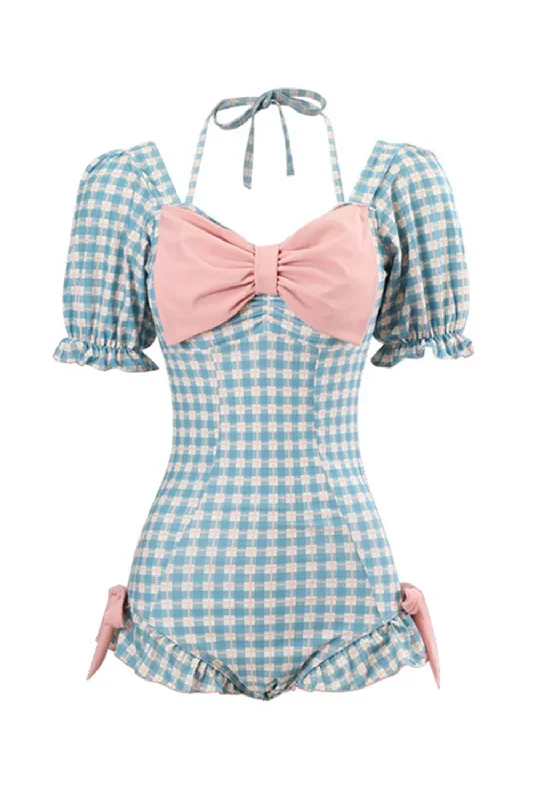 Maillot de bain bleu taille haute Sweetheart One Piece