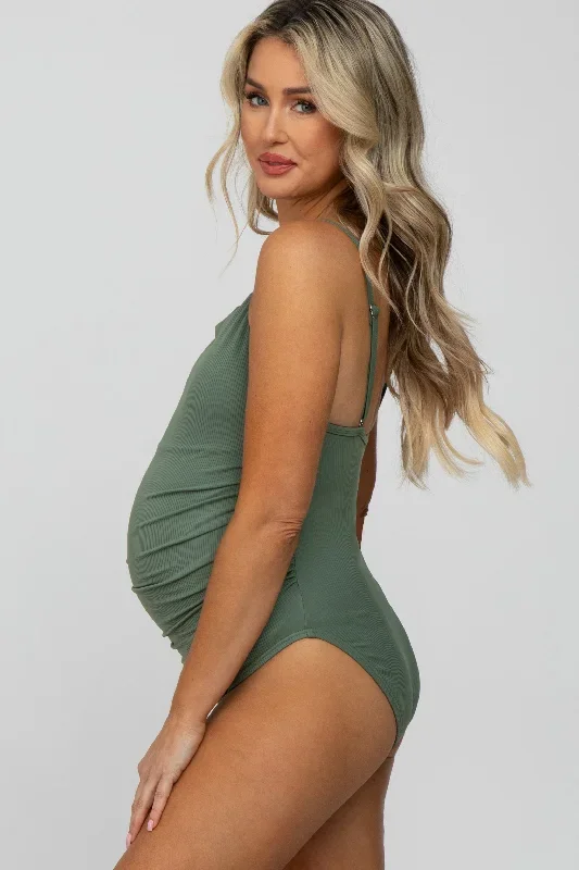 olive-ribbed-one-piece-maternity-swimsuit