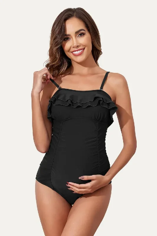 One Piece Double Layer Ruffles Pregnancy Swimwear