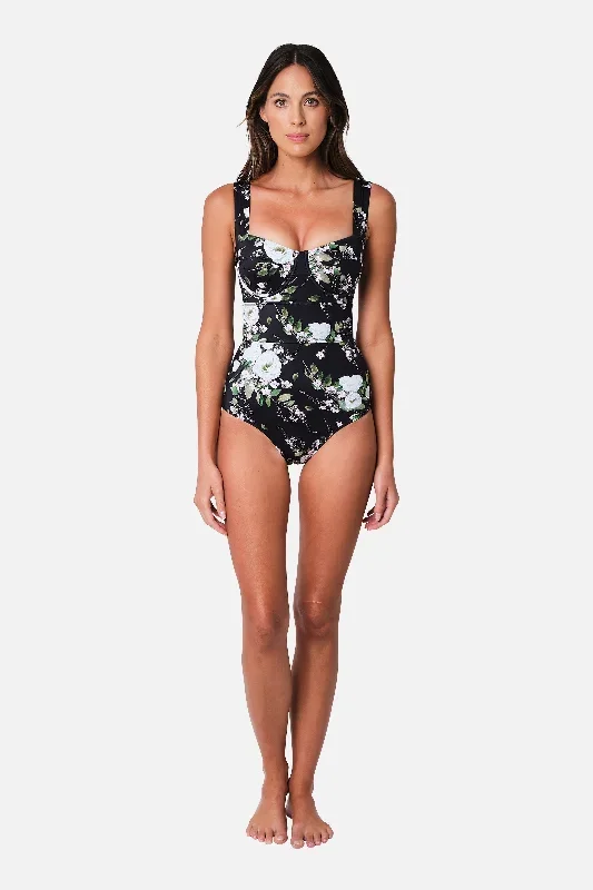 Original Bustier Balconette One Piece LONDON BOTANICAL BLACK