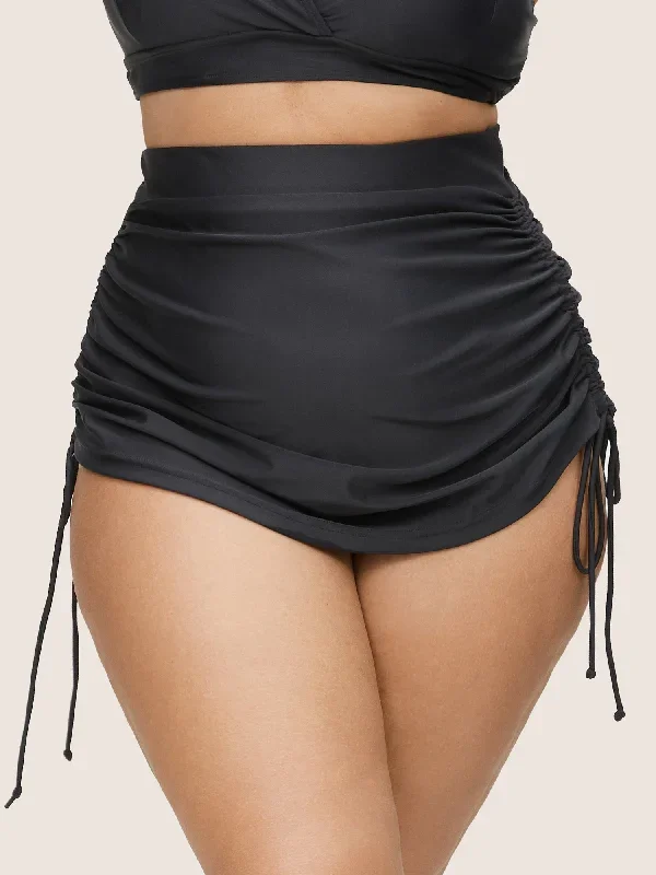 Plain Ruched Drawstring Elastic Waist Swim Bottom