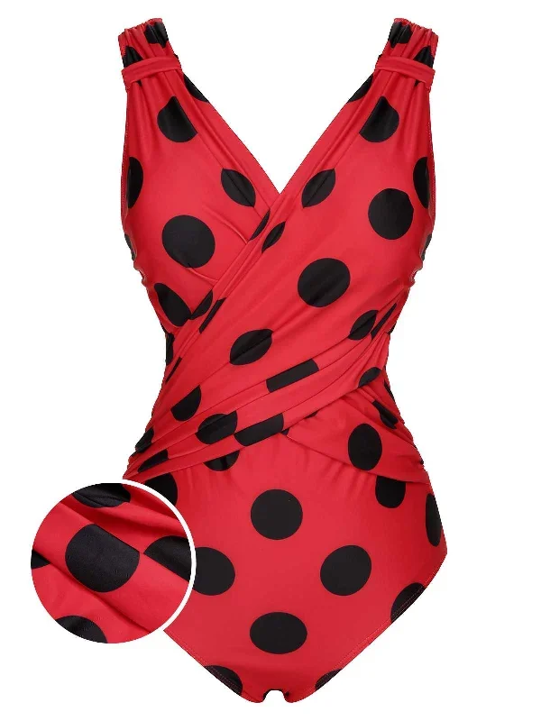 Red 1950s Polka Dots One-Piece Swimsuit