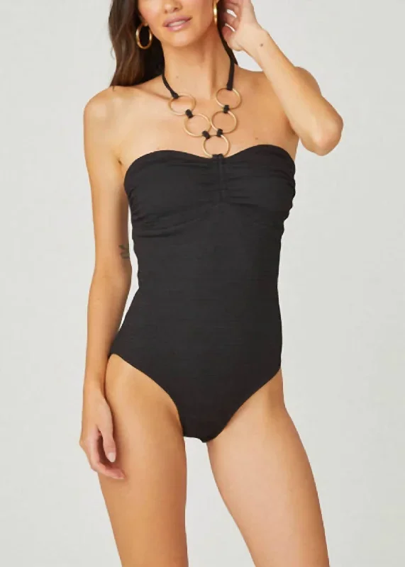 Ring Cinched One Piece Texture Swim In Jet Geo