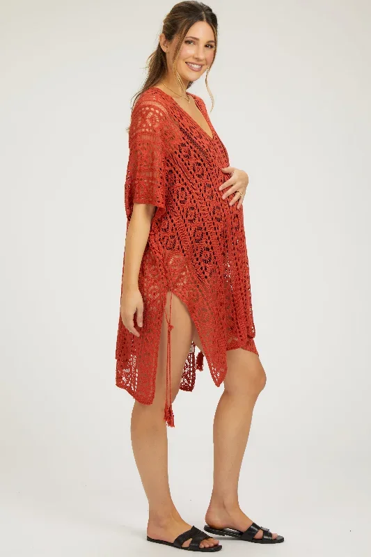 rust-crochet-knit-maternity-swim-cover-up