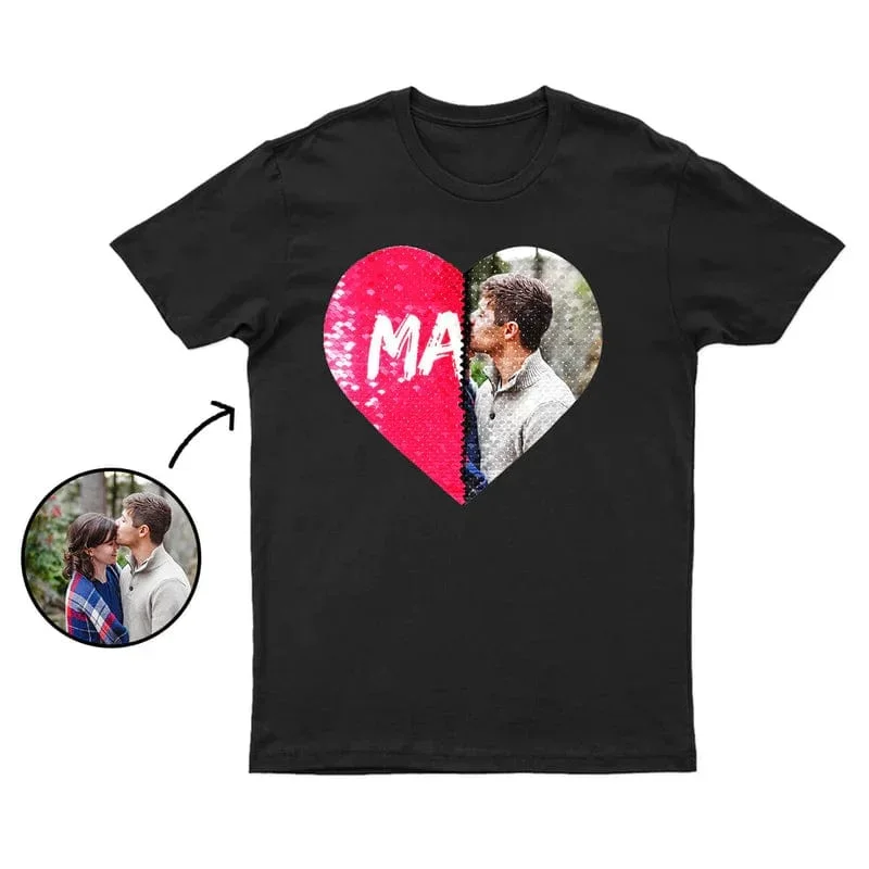 s-4xl-custom-photo-diy-heart-flip-sequin-tee-couple-matching-unisex-cotton-t-shirt-for-men-and-women