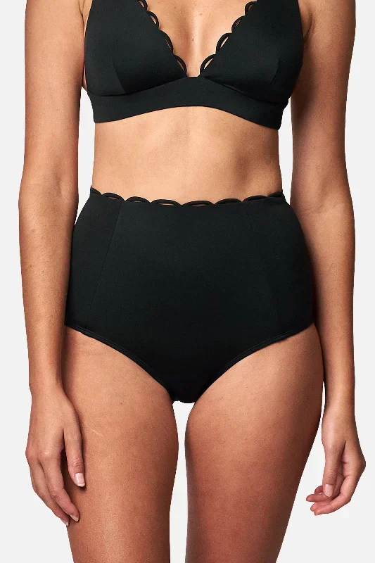 Scalloped Never Say Never High-Waisted Bikini Bottom BLACK