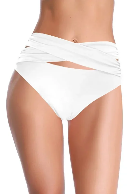 Crisscross Front Cutout Mid Waisted Bikini Bottoms