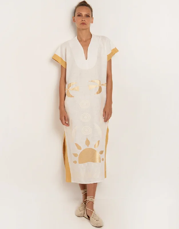 Sun Midi Kaftan  - White and Yellow