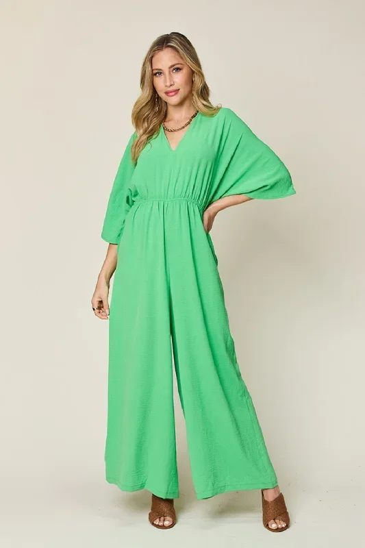 Sunset and Swim  Plus Size Half Sleeve Wide Leg Jumpsuit