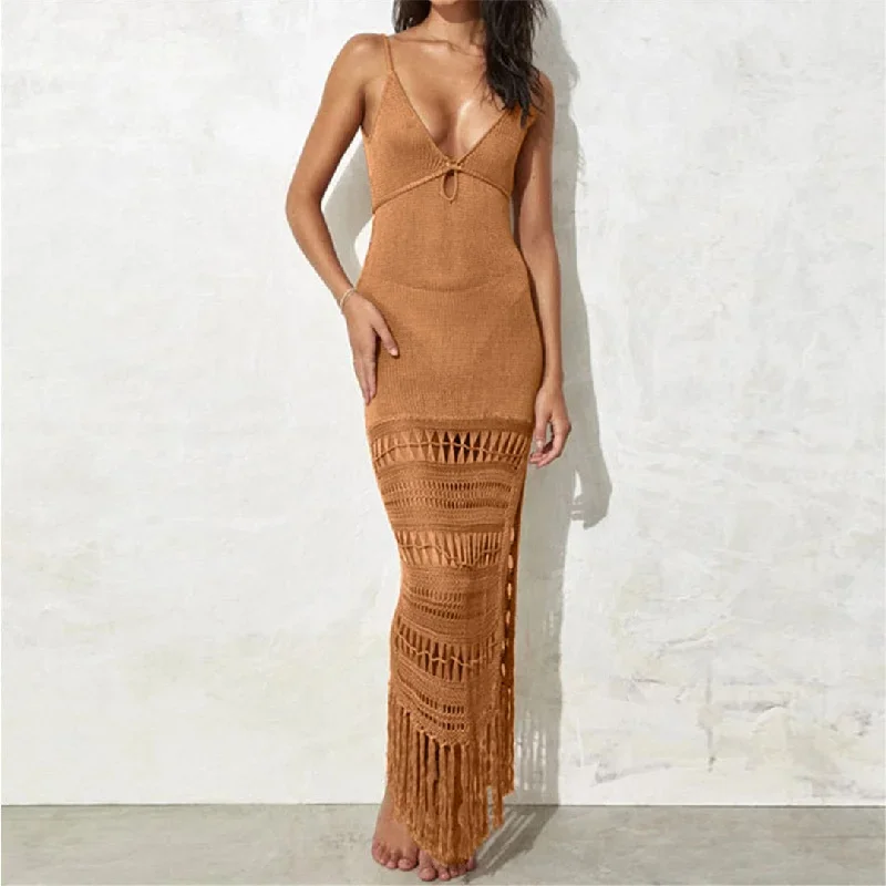 Sunset and Swim Sexy Fringe Tassel Crochet Beach Cover Up Dress