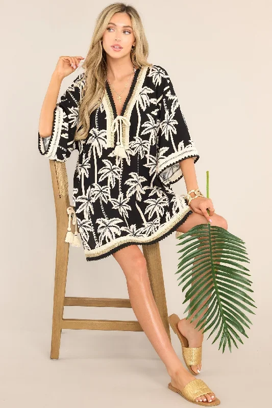 Take It Easy Black Tropical Print Cover Up
