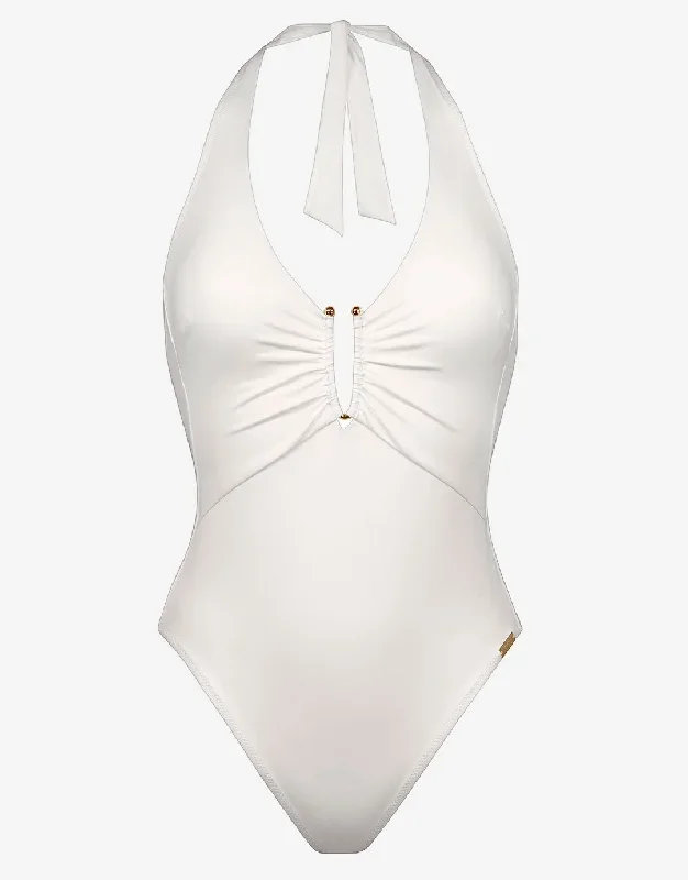 The White Collection Halter Swimsuit - Natural White