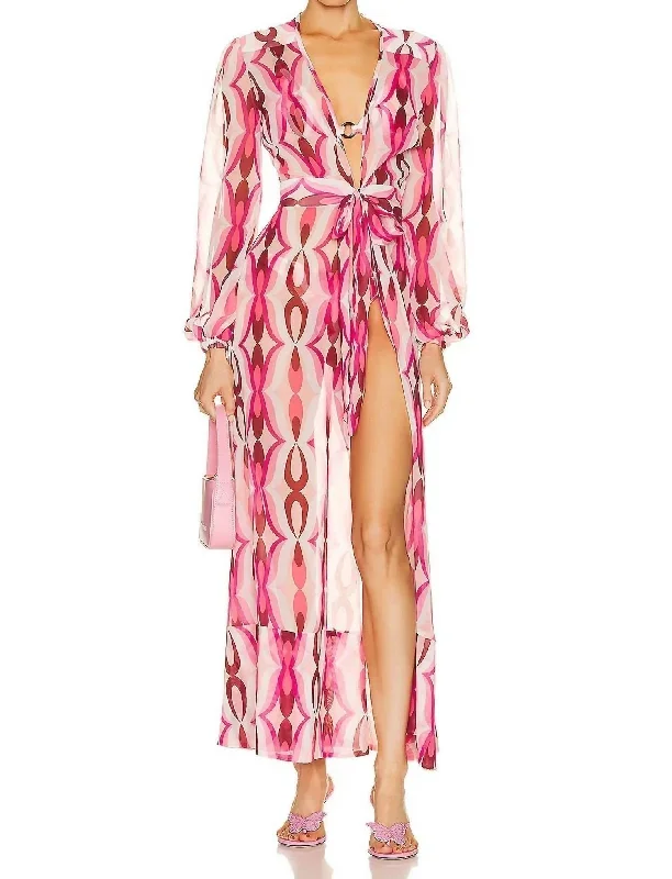 Twist Tie-Front Beach Robe In Flamant