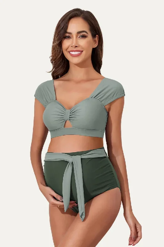 Two Piece Bow Tie Cutout Cute Maternity Swimsuit