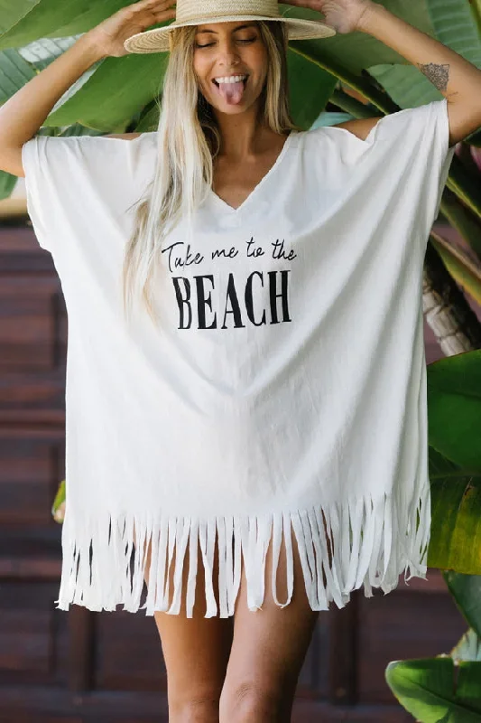 V NECK Tassel Hem Swimwear Cover Up