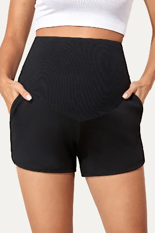 Women's Over Belly Maternity Shorts With Pockets