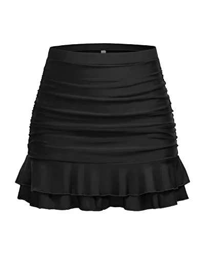 High Waisted Swim Skirt For Women With Tummy Control & Built In Briefs-Black